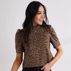Leopard Safari Top, Turtle Neck Midi Top